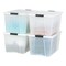 IRIS USA 72 Qt Stackable Plastic Storage Bins with Lids, 4 Pack - BPA-Free, Made in USA - Discreet Organizing Solution, Latches, Durable Nestable Containers, Secure Pull Handle - Pearl